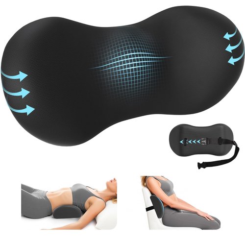 SweetSlubr Lumbar Support Pillow for Office Chair - Memory Foam Lumbar Pillow with Detachable Strap & Breathable Cover, Ergonomic Back Support for Office Chair, Car, Bed Rest (Black)