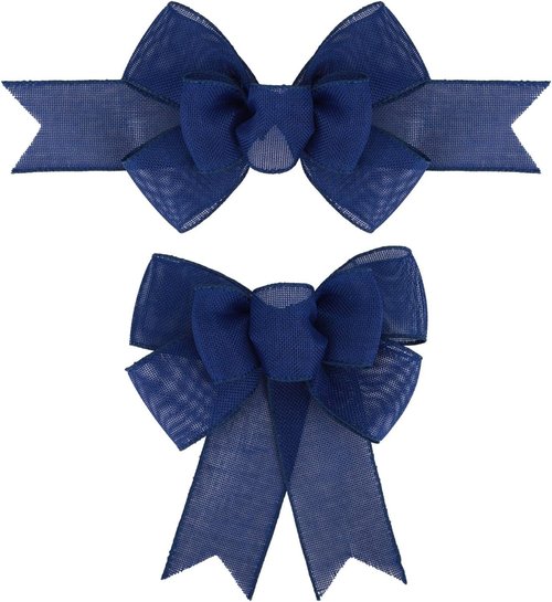 Meseey Navy Blue Wired Ribbon - Handmade Burlap Bows for Wreaths & Gift Wrapping | Set of 2