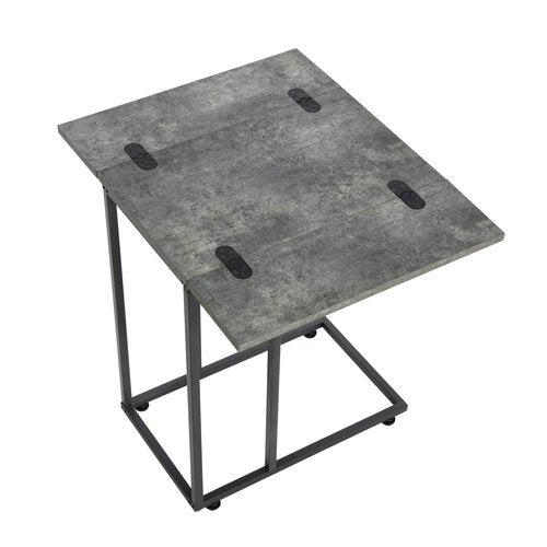 Household Essentials Jamestown Extendable C-Shaped for Accessiblity Side End Table Rustic Slate Concrete and Black Metal