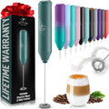 Zulay Kitchen Powerful Milk Frother Wand - Handheld Stainless Steel - Battery Operated Drink Mixer for Coffee, Lattes, Cappuccino, Matcha - Froth Mate Frother Gift - Dark Green
