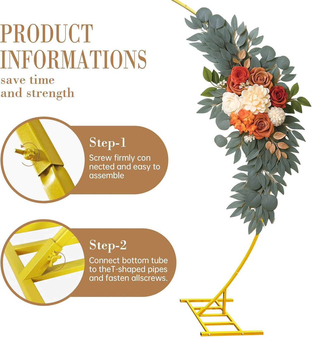 Skiennix Round Balloon Arch Stand - 8FT Gold Metal Circle Frame for Weddings & Events