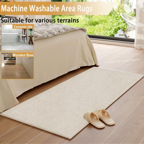 Kitchen Mats for Floor 2 Piece Washable Rugs Non Slip Kitchen Rug Sets, Absorbent Corner L Shaped Rug Runner Non Slip Kitchen Mat Set for Shower, Bathroom, Indoor Door (Beige Rug, 31“×20“+59“×20“)