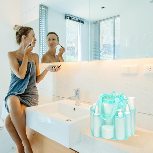 Kinlop Portable Mesh Shower Caddy - 8 Pocket Hanging Tote for Dorms, Gym & Travel | Macarons Color