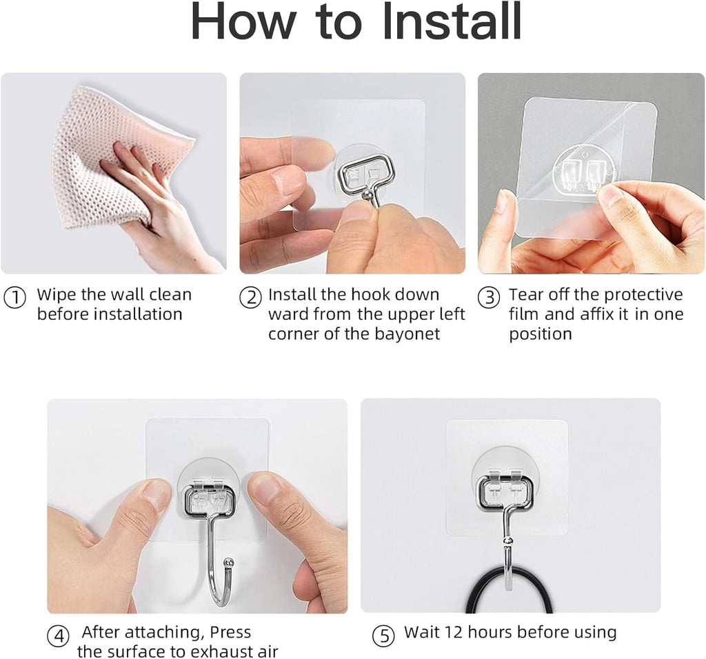 Skiennix Heavy-Duty Wall Hooks - Self-Adhesive, Traceless & Waterproof | 10 Pack for Home & Kitchen