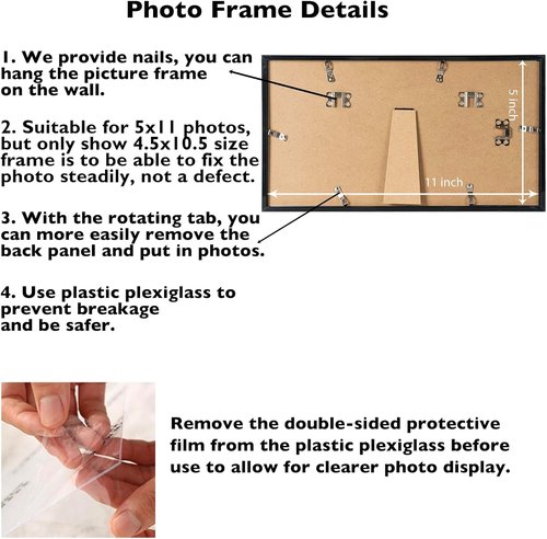 JCJMY 5x11 Black Picture Frame - Versatile Wall Hanging & Tabletop Display | Shatter-Resistant Plexiglass