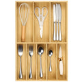 Fabsome Silverware Organizer for Kitchen Drawers, 2.5'' Deep 12.8'' Wide Bamboo Wood Flatware Tray with Deep Slots for Large Cutlery Utensil Drawer