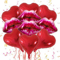 10Pcs Red Heart Ballons Lip Balloons Kiss Balloons with Ribbon for Valentine's Day Wedding Anniversary Love-Themed Parties Makeup Themed Party Kiss the Miss Goodbye Galentine's Day Decor