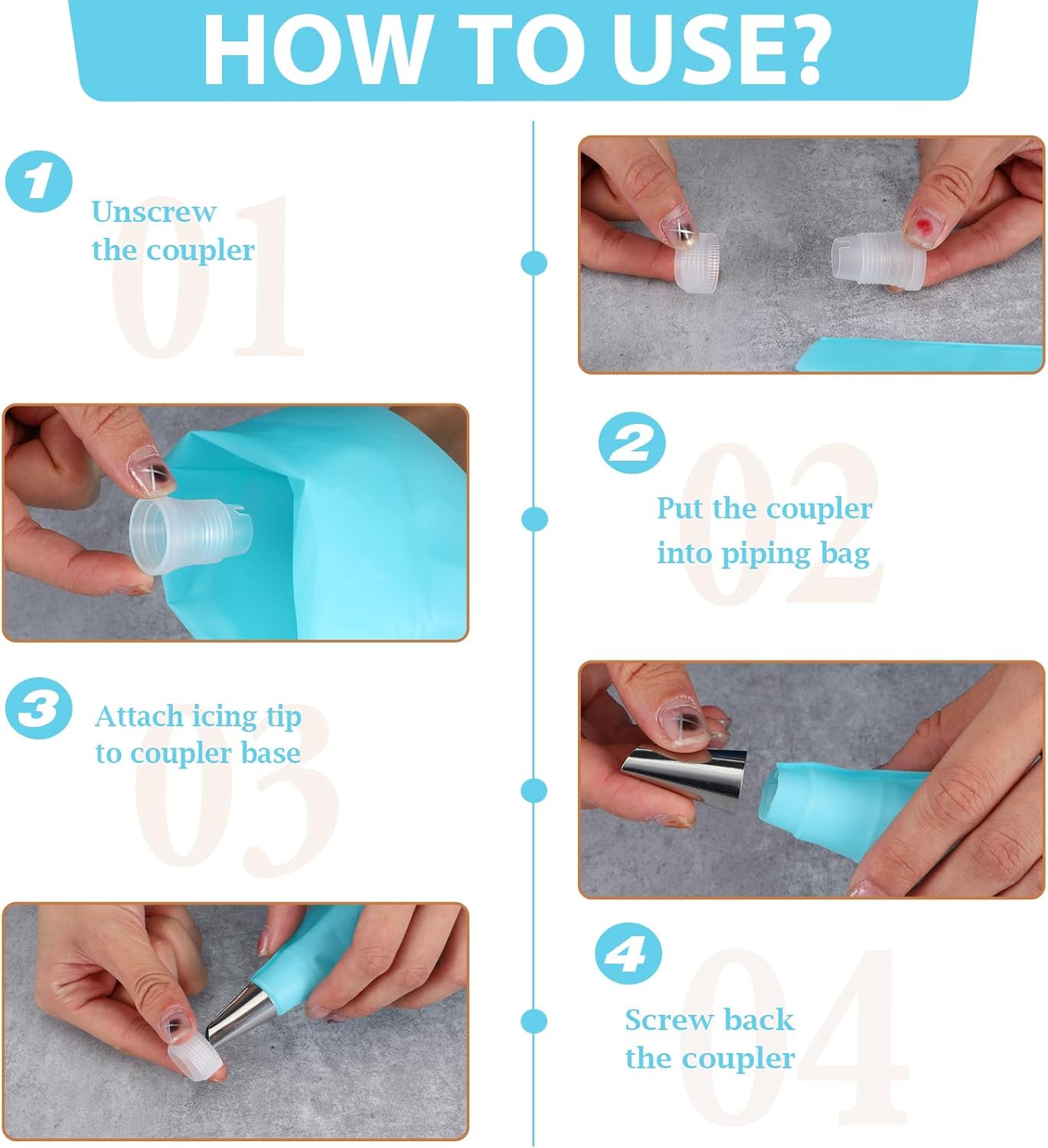 Skiennix Piping Bags and Tips - Reusable Cake Decorating Set with 24 Icing Tips & Accessories