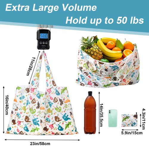lyBlissor Extra Large 50Lbs Foldable Reusable Shopping Bags with Handles Fold Up Shopping Bags for Purse Reusable Tote Bag