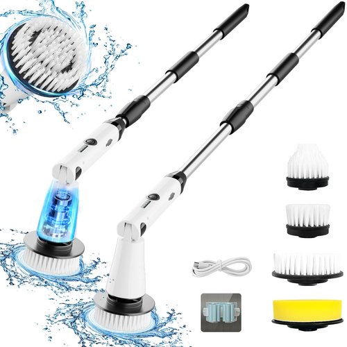 Electric Spin Scrubber, Bathroom Cleaner, Power Shower Cleaning Brush with Extendable Handle & 4 Brush Heads, Shower Scrubber for Bathtub Tile Grout Kitchen Window and Floor