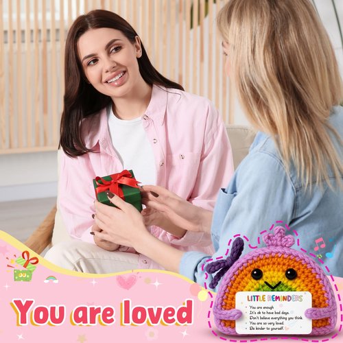 Valentines & Galentines Day Rainbow Crochet "You Are Enough" Little Reminder - Positive Appreciation & Emotional Motivational Support Gift for Women Her Friend Teen Birthday Easter Basket Stuffers