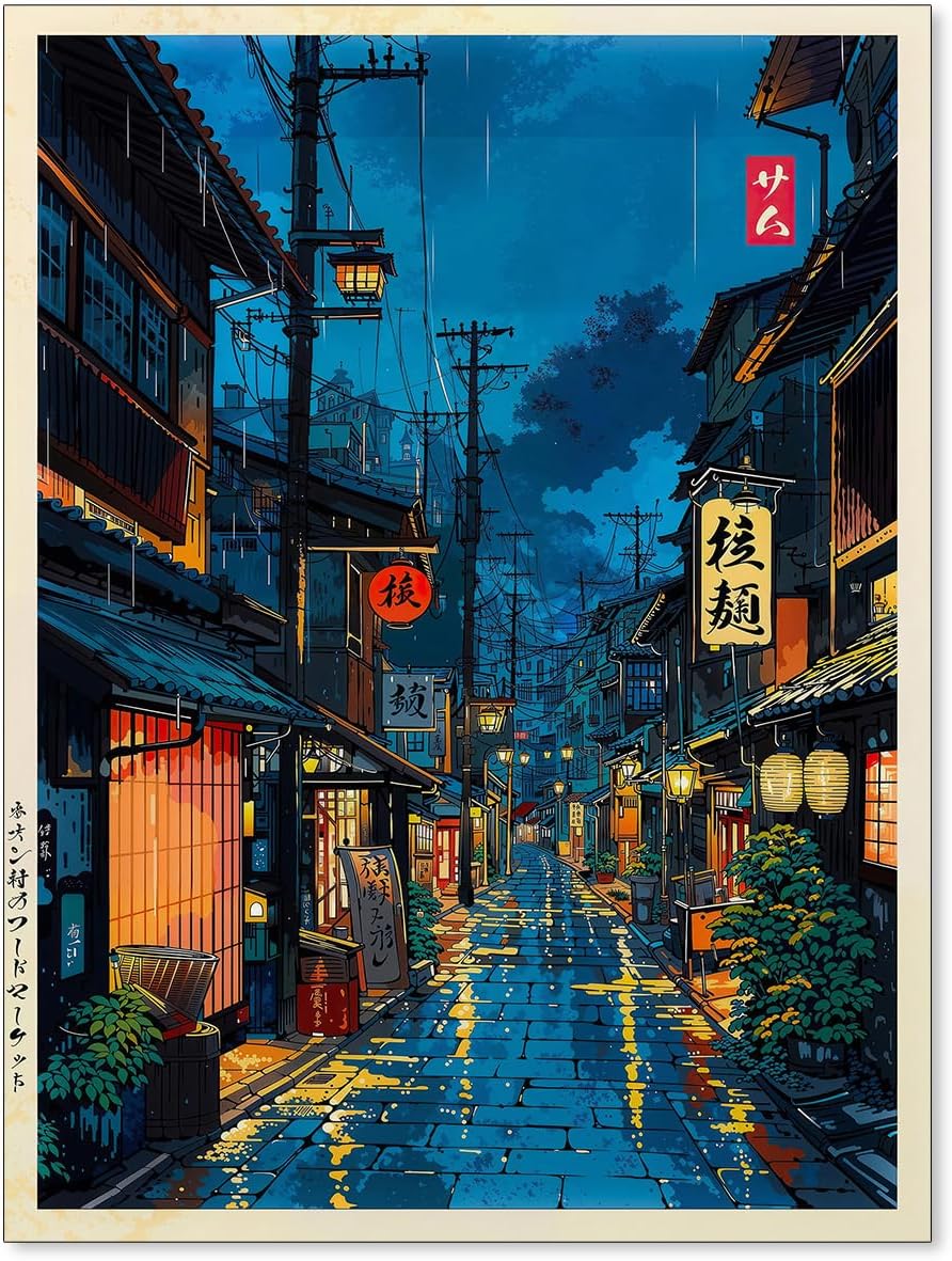 Podafu Japanese Tokyo Tea House Wall Art - Unframed 12x16in Canvas Print for Bedroom Decor