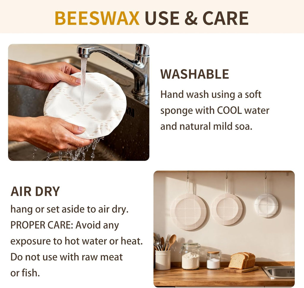Skiennix Reusable Bowl Covers - 3-Pack Beeswax Covers for Bread Proofing | 100% Organic Cotton, 8/10/12 Inch