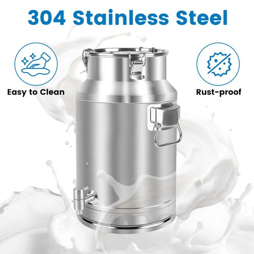 Togarhow 304 Stainless Steel 20 Liter Milk Can, 5.25 Gallon Wine Pail Bucket with Spigot and Sealed Lid, Heavy Duty