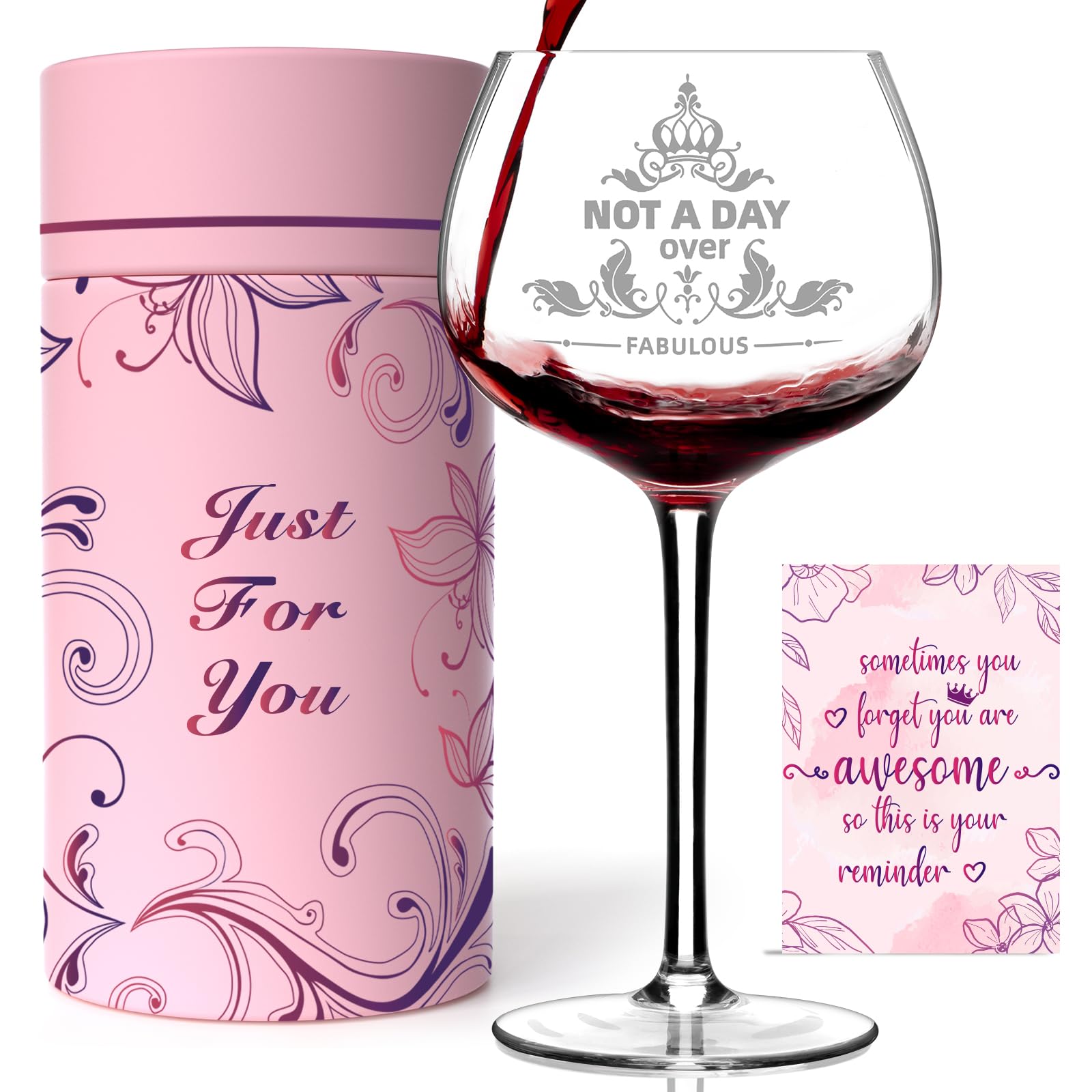 Gifts For Women,Not a Day Over Fabulous Personalized Wine Glasses Birthday Gifts Wine Glass Mothers Day Gifts For Women, Unique Gift Ideas for Her Mom Friends Female Her Wife Girlfriend Coworkers
