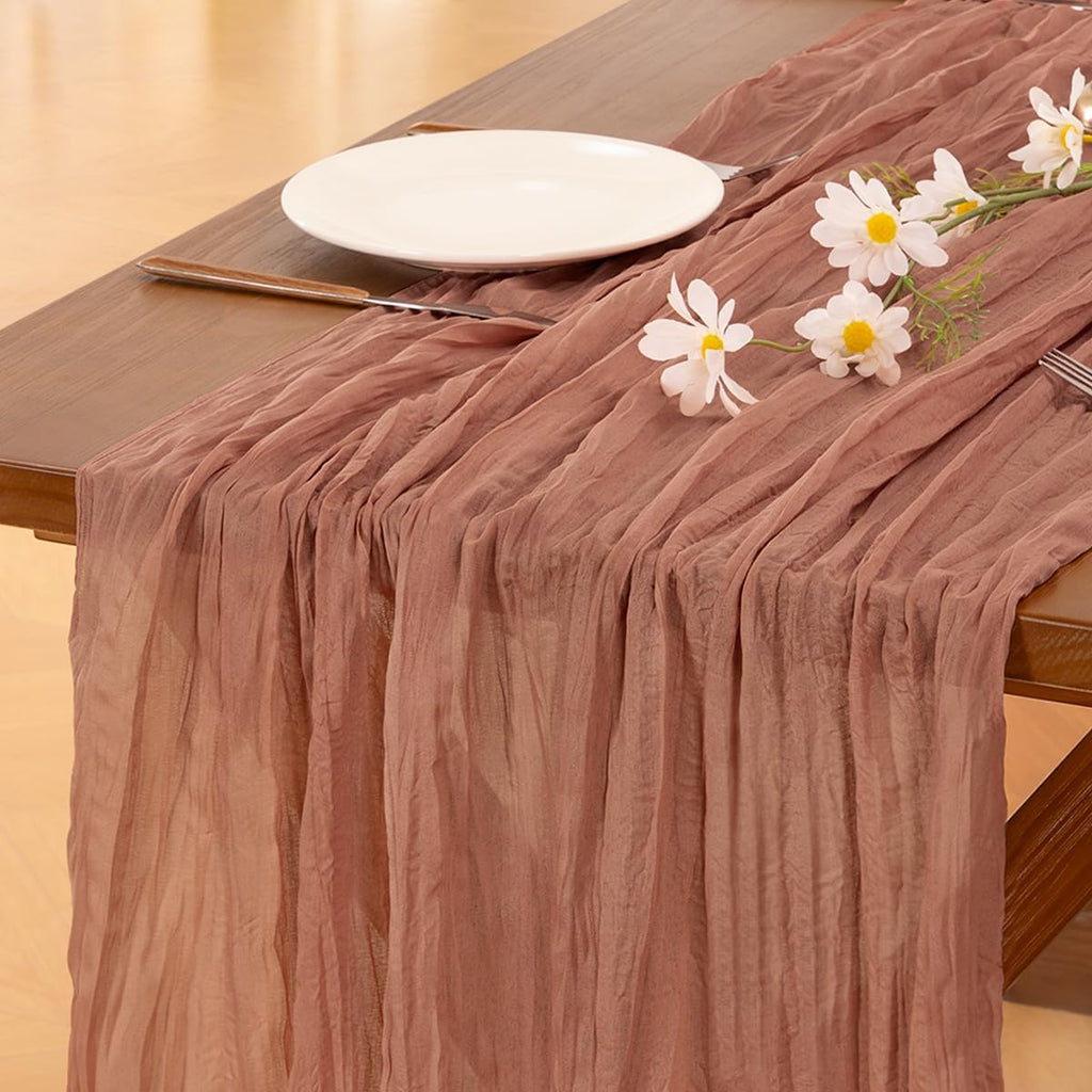 Socomi Cheesecloth Table Runner - Dusty Rose Boho Style | 120 Inch Sheer Decor for Weddings & Events