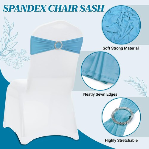 MDS Spandex Chair Sashes - Premium Stretch Covers with Buckle Slider | Universal Fit for Weddings & Events - Blue (Pack of 75)