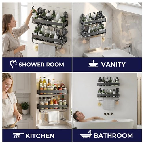 ONXE Shower Caddy Suction Cup,2 Pack Extra-Strong Suction Shower Shelves,No Drilling Rustproof Organizer for Bathroom,Kitchen,Home Decor,Reusable Bathroom Storage with Large Capacity(11.8 inch)