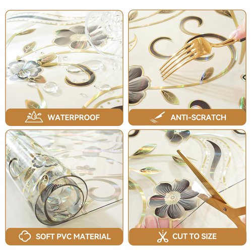 LovePads Floral Table Protector 42 x 84 Inch, 1.5mm Thick Plastic Table Cover, Waterproof Vinyl Tablecloth Rectangular Desk Protector Mat for Kitchen, Dining Room & Coffee Tabletop