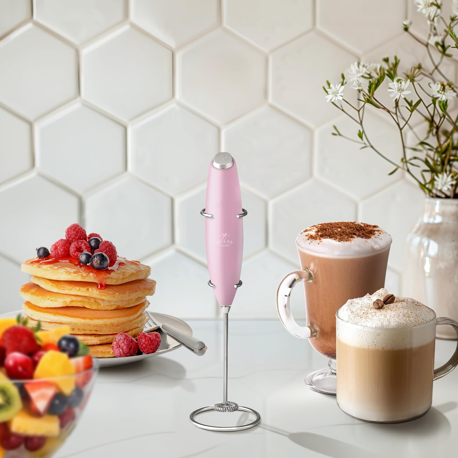 Zulay Kitchen Powerful Milk Frother Wand - Ultra Fast Handheld Drink Mixer - Electric Whisk Foam Maker for Coffee, Lattes, Cappuccino, Frappe, Matcha & Coffee Creamer - Milk Boss Cotton Candy