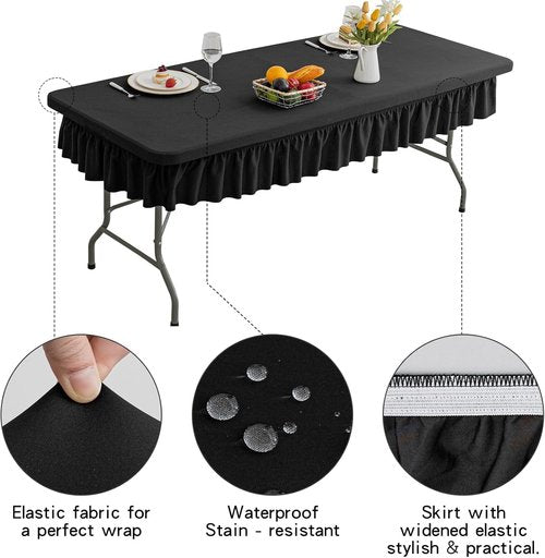 4ft Black Stretch Tablecloth by [Brand Name] - Waterproof, Wrinkle-Resistant Design for Events & Table Protection