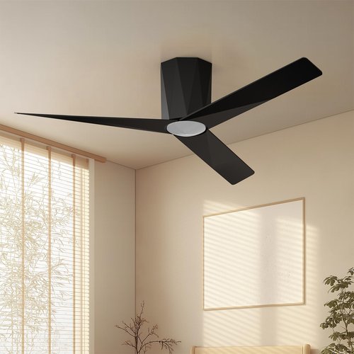 Roomratv Black Ceiling Fans with Dimmable Led Lights, 52 Inch Flush Mount Ceiling Fan Remote Control, Quiet DC Reversible Motor for Summer Winter, Low Profile Modern ABS Blades Indoor Use