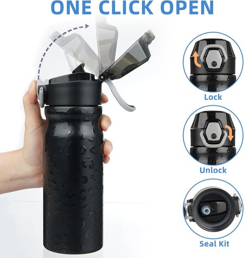BJPKPK 18oz Insulated Water Bottle - Stainless Steel, BPA-Free, Leak-Proof, Black Leopard Design