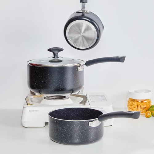 RATWIA Nonstick Saucepan Set - 3-Pieces Pot Set 1 Quart & 2 Quart & 3 Quart,Ultra Non Stick Sauce Pan Small Pot with Glass Lid,Great for Home Kitchen Restaurant,Black