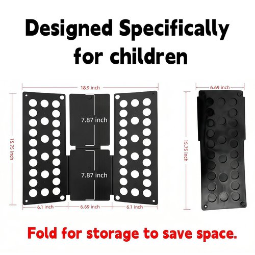 Kids Clothes Folding Board for Children Only (Up to 48"/120cm | Age 2-8 Ref), Foldable Laundry Organizer & Quick Clothes Folder for Home （black）