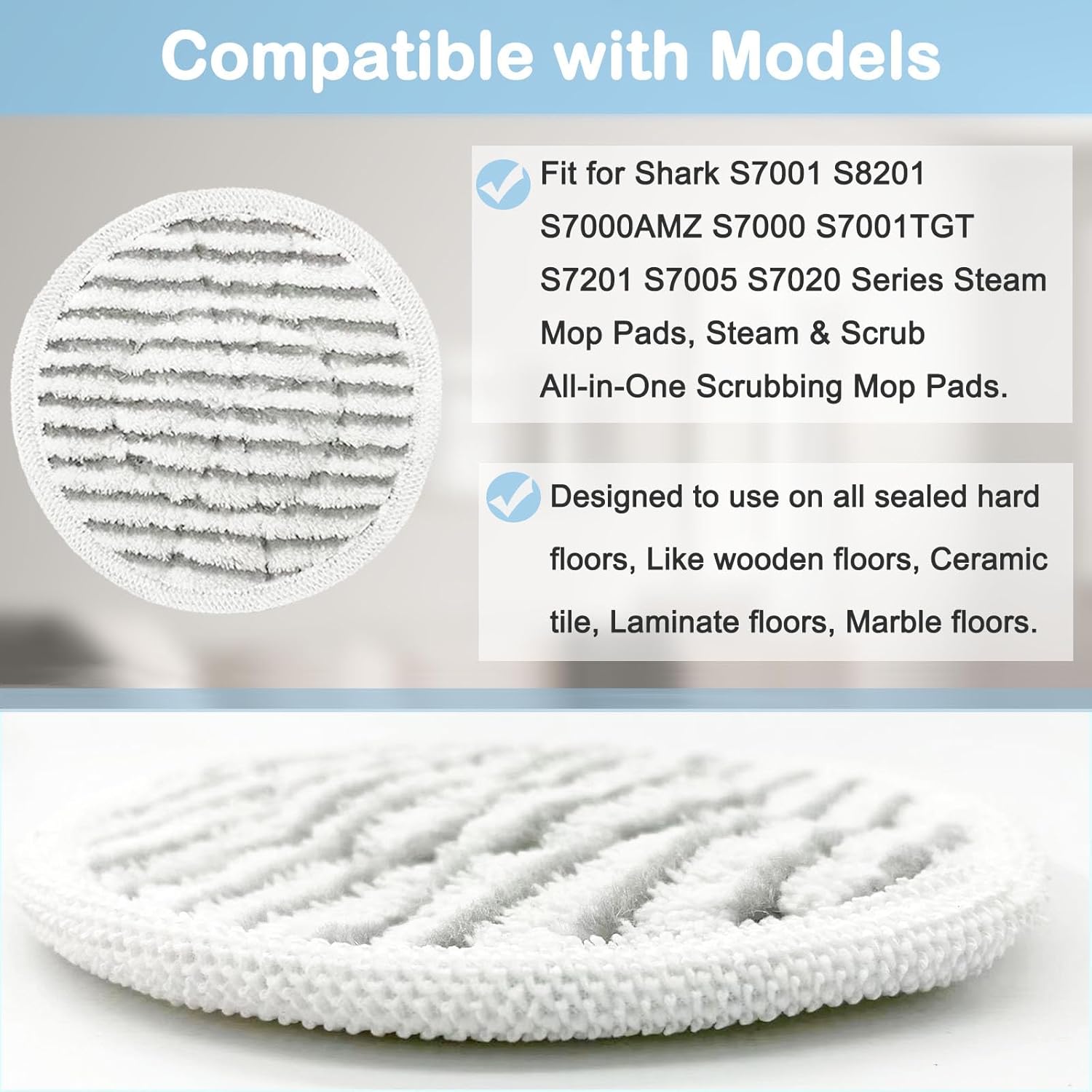 Shark S7001 Replacement Steam Mop Pads - 10 Pack All-in-One Scrubbing Pads for S7000 Series