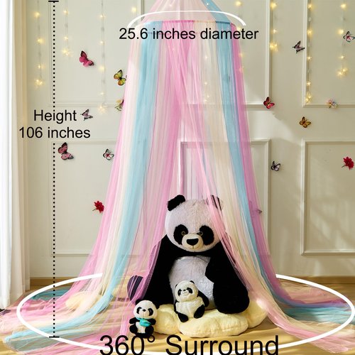 Wnqou Rainbow Bed Canopy for Girls,X-Large Princess Canopy Hanging Netting Bedroom Decor for Girls Mosquito Net for Baby Crib, Twin to King Size Bed
