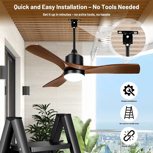 AMZATYI 42 Inch Gazebo Fan - Smart Plug-in Outdoor Ceiling Fan with Light & Remote, IP65 Wet Rated, 16ft Cord, App Control for Patio, Pergola, Deck, Brown