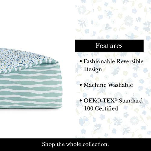 Kate Spade New York Rhythmic Geo Twin Comforter Set, 300 Thread Count Cotton Sateen Reversible Cover, All Season 2 Piece Bedding, Machine Washable, Blue Aqua Tourmaline