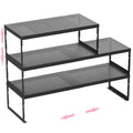 Asiingkel Stackable Expandable Metal Shelf Organizer - Adjustable Wire Storage Rack with Holes for Kitchen, Bathroom, Cabinet, Office - Space Saving, Durable & Sturdy Design（3PACKS/Medium/Black