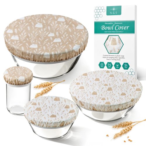 NOBLENSEYD Resuable Bowl Covers for Bread Proofing-Beeswax Bowl Covers Resuable, 4/6/ 8/10 Inch - Elastic Cotton Fabric for Sourdough Bread Bowl Cover, Proofing Cover, Dough Proofing and Food Storage