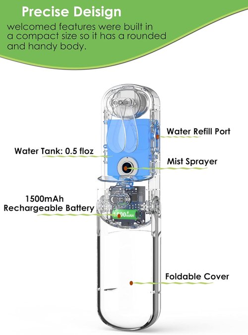 HonHey Handheld Misting Fan - Portable 1500mAh Rechargeable Water Spray Fan | 90° Rotatable, Ideal for Home & Travel