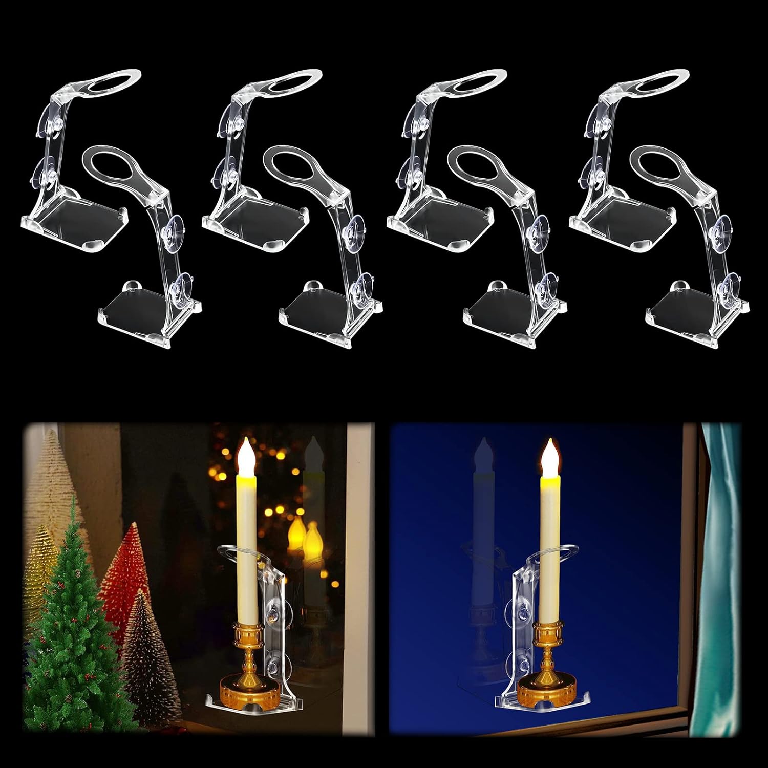 Skiennix Electric Window Candle Holders - 8 Pcs Clear Plastic with Strong Suction Cups for LED Candles