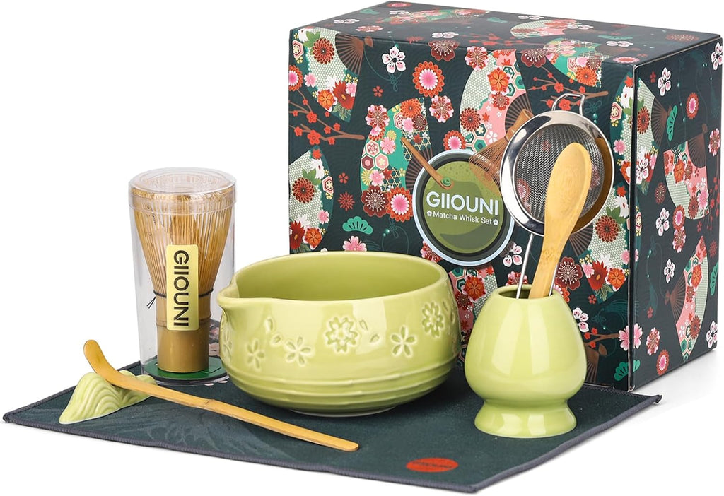 Skiennix Matcha Whisk Set - 8-Piece Ceramic Matcha Kit with Bowl, Chasen Holder & Scoop Rest | Perfect Gift for Matcha Lovers