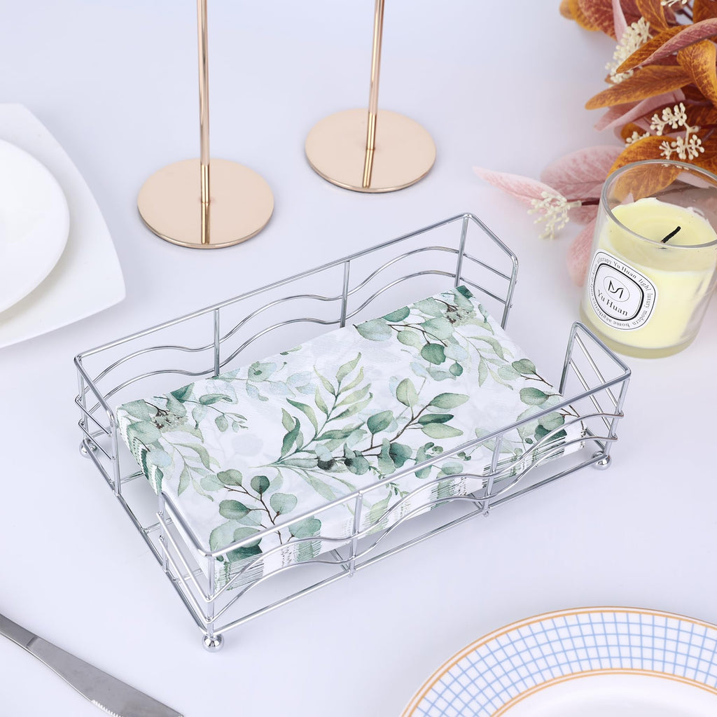 Ebristar Bathroom Napkin Holder, Modern Stainless Steel Flat Guest Towel Tray, Rectangle Metal Disposable Napkin Holder for Bathroom, Dinner & Kitchen Table - Silver