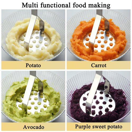 Homquen Stainless Steel Potato Masher, Sturdy Mashed Potato Masher, Potato Ricer, Masher Kitchen Tools for Vegetables&Fruit, Dishwasher Safe (9.84inch)