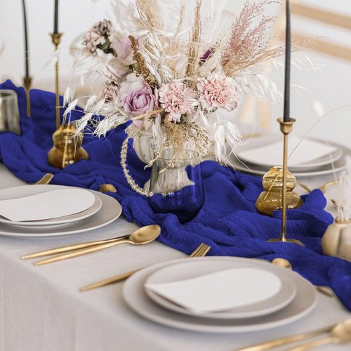 FANPROMS Gauze Table Runner - Rustic Blue 10FT Sheer Fabric for Farmhouse Weddings & Events
