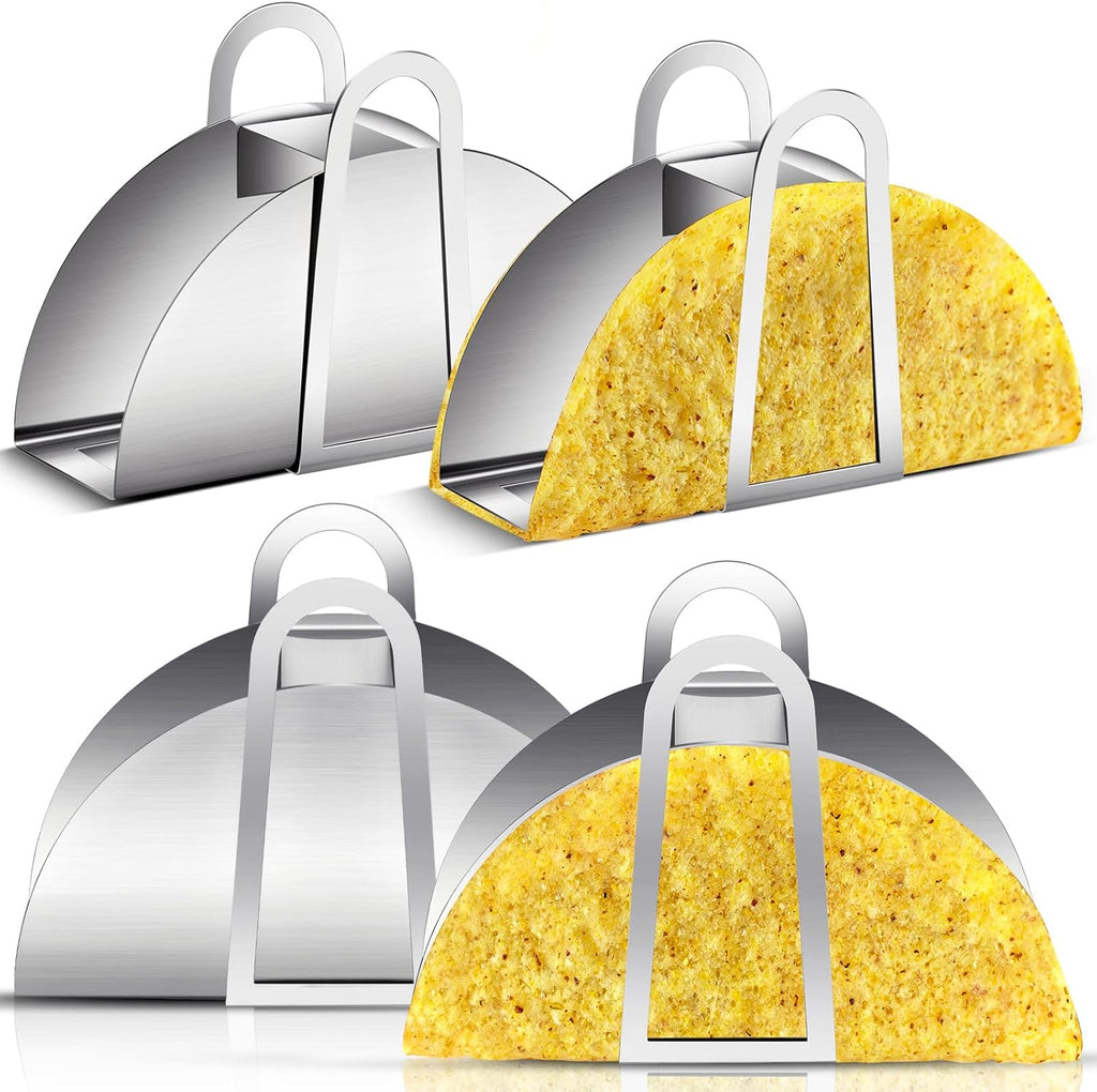 Skiennix Stainless Steel Taco Shell Mold - 4 Pack Tortilla Holder for Crispy Baking & Frying