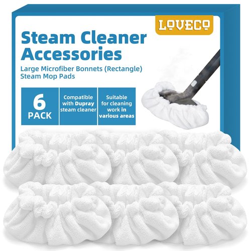 LOVECO 6 Pack Large Bonnets (Rectangle) Steam Mop Pads Compatible with Dupray Steam Cleaner & awasky Steam Cleaner, etc, Reusable Washable Steam Cleaner Accessories for Multi-Surface