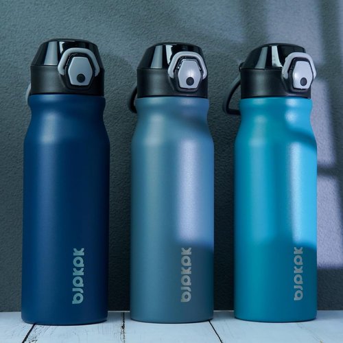 BJPKPK Insulated Water Bottle - 25oz Stainless Steel Flask with Straw & Leak-Proof Lid | Navy Blue
