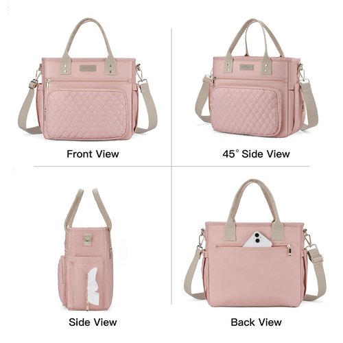 EASYA Large Women Lunch Bags for Work/Insulated Adult Lunch Box for Women/Durable Nylon Thermal Lunchbox for Womens/Leakproof Cooler Tote Bag with Storage Pocket (Shimmering blush pink Cotton Strap)