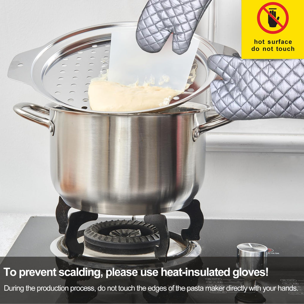 Premium Stainless Steel Spaetzle Maker Lid with Scraper, Traditional German Egg Noodle Maker Tools Pan Pot Pasta Veggies Strainer