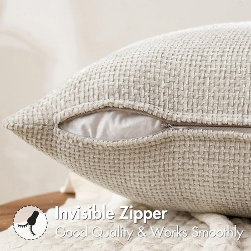 MIULEE 18x18 Inch Couch Throw Pillow Covers - Soft Chenille Neutral Beige Modern Boho Decor | Pack of 2