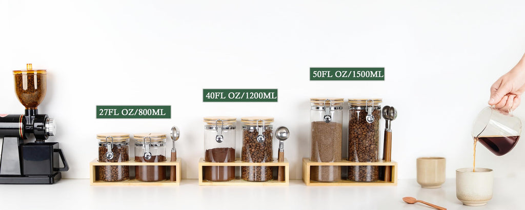 Set of 2 Airtight Glass Tea Canisters with Bamboo Lids & Spoons (27oz) - Ultimate Storage Containers for Loose Leaf Tea to Preserve Freshness & Flavor - Elegant Tea Caddy Jars for Kitchen & Pantry