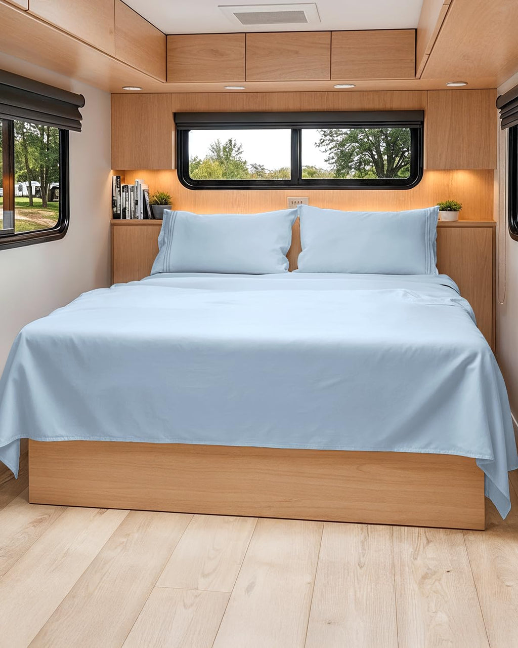 Skiennix Short Queen Size 4-Piece Sheet Set - Soft, Breathable & Cooling Bedding - Deep Pockets, Sky Blue