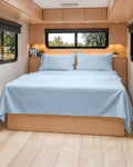 Skiennix Short Queen Size 4-Piece Sheet Set - Soft, Breathable & Cooling Bedding - Deep Pockets, Sky Blue